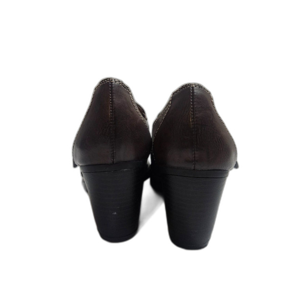 Natural Soul Pilgrim Block Heel Brown Heeled Loafer Buckle Women's 6.5 Vegan - Picture 2 of 7